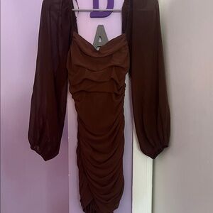 Elegant Brown Ruched Dress